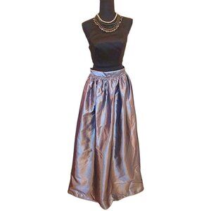 ALEX & SOPHIA FORMAL BLACK HALTER TOP & LONG GRAY GOLDMETAL SKIRT 2-PIECE SET